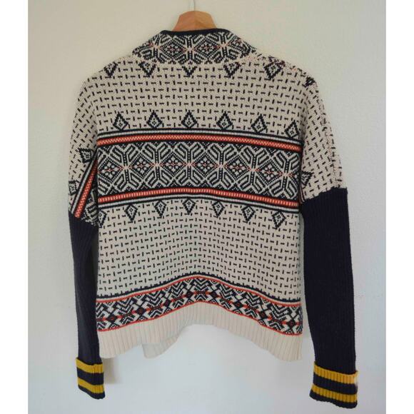 Anthropologie X Maeve Mock V Neck Patterned Knit Fair Isle Sweater Wool Cotton - Picture 7 of 7